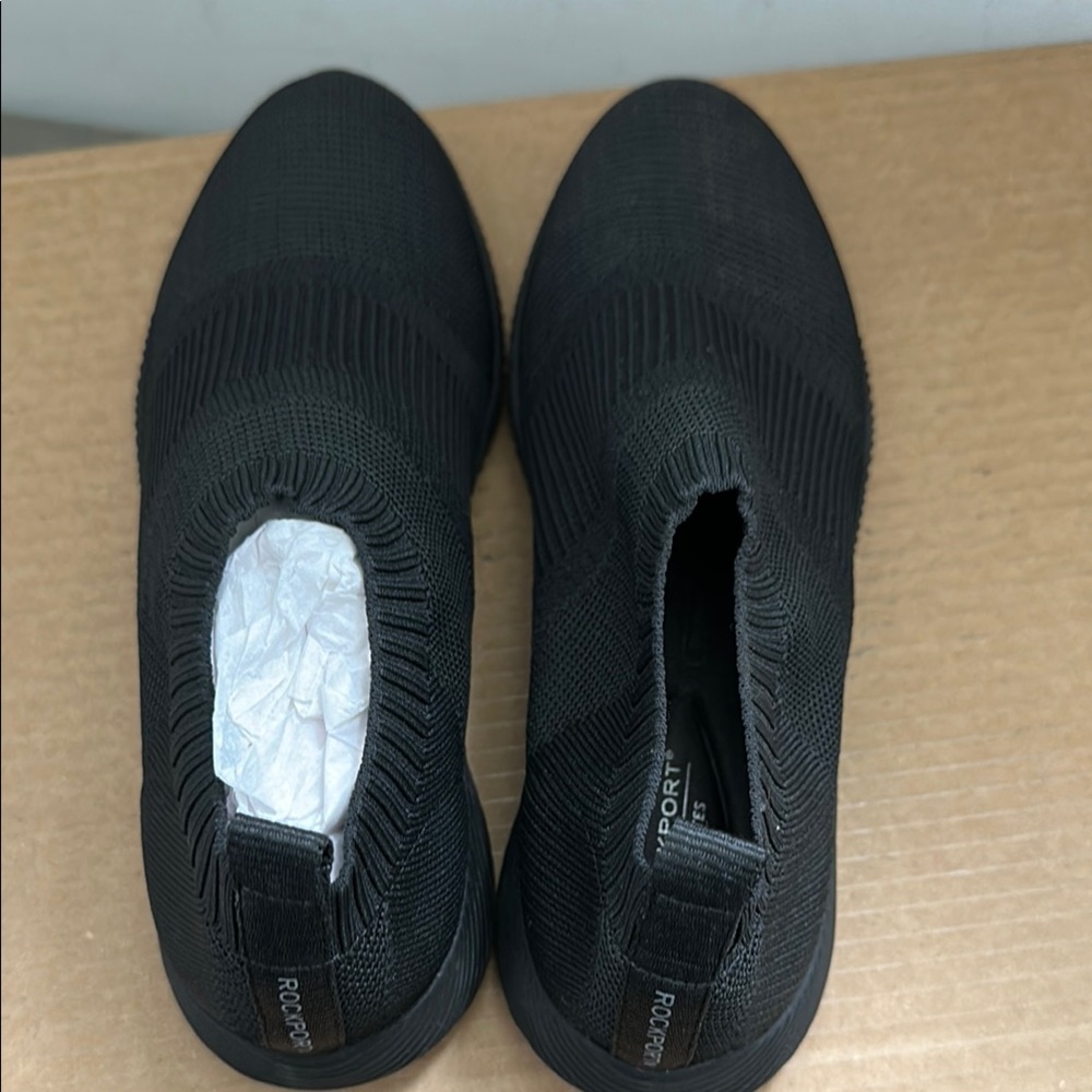 Rockport Black Slip-On Sneakers with Knit Upper